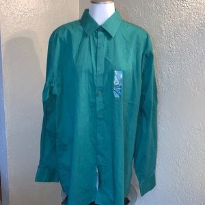 NEW VanHeusen Studio Slim Fit Wrinkle Free Stretch 17 34/35 NWT Pine Green $45